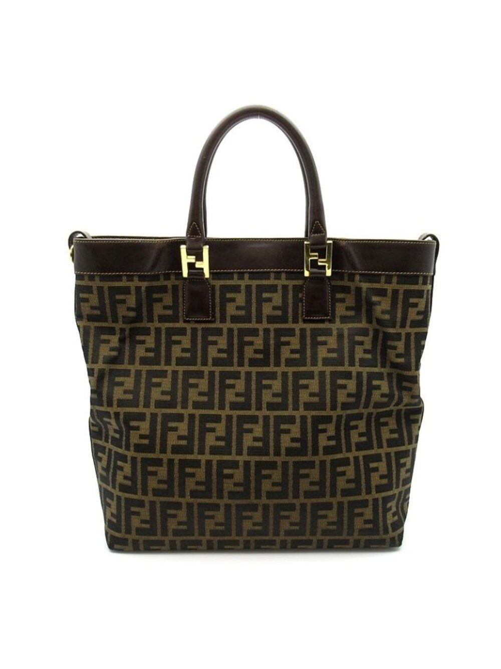 Fendi Zucca Handbag Canvas Leather Brown